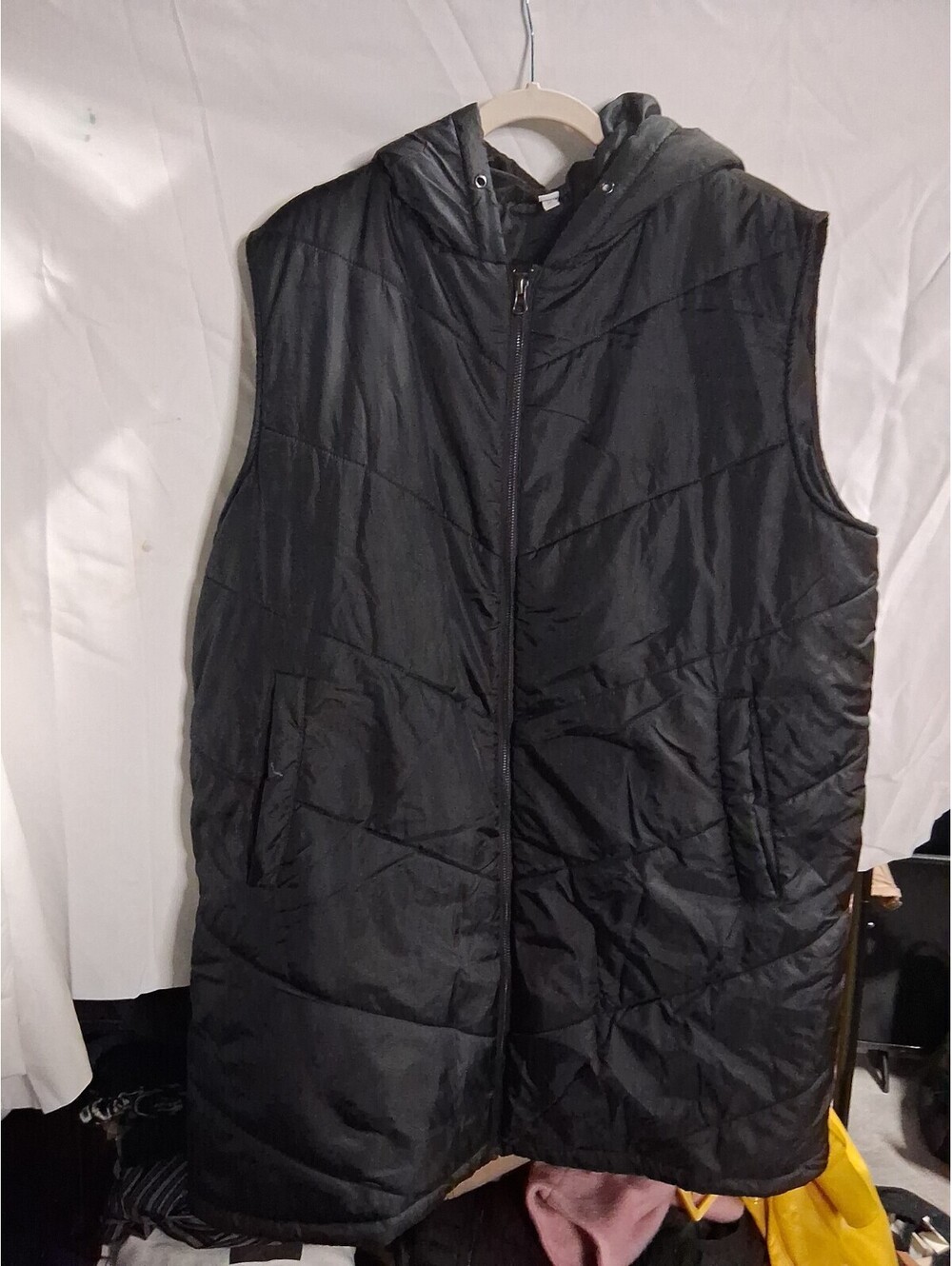 Zella Long Black Puffer Vest With Hood  XL